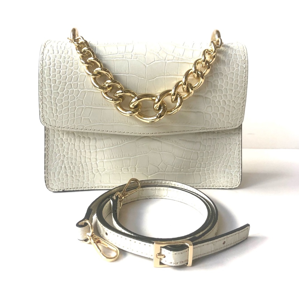 House Of Harlow 1960 Croco Embossed Leather Structured Crossbody/Shoulder Bag - Picture 2 of 14